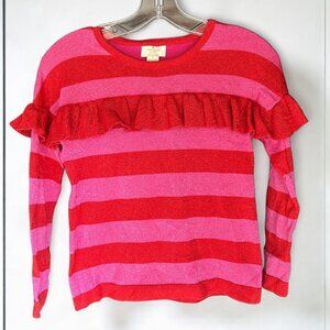 Kate Spade Red Pink Striped Sparkly Ruffle Sweater